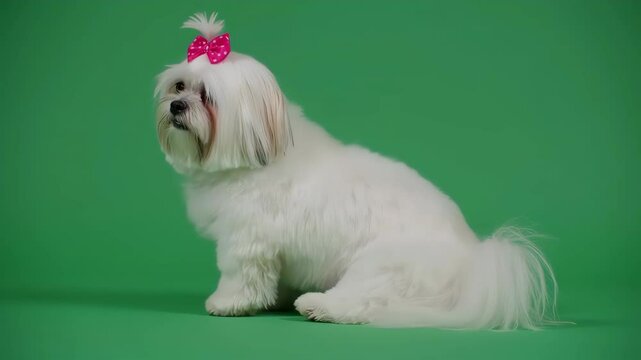 Cute white maltase dong with green screen background