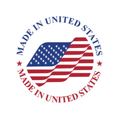 made in united states stamp circle logo vector design with united states flag element	