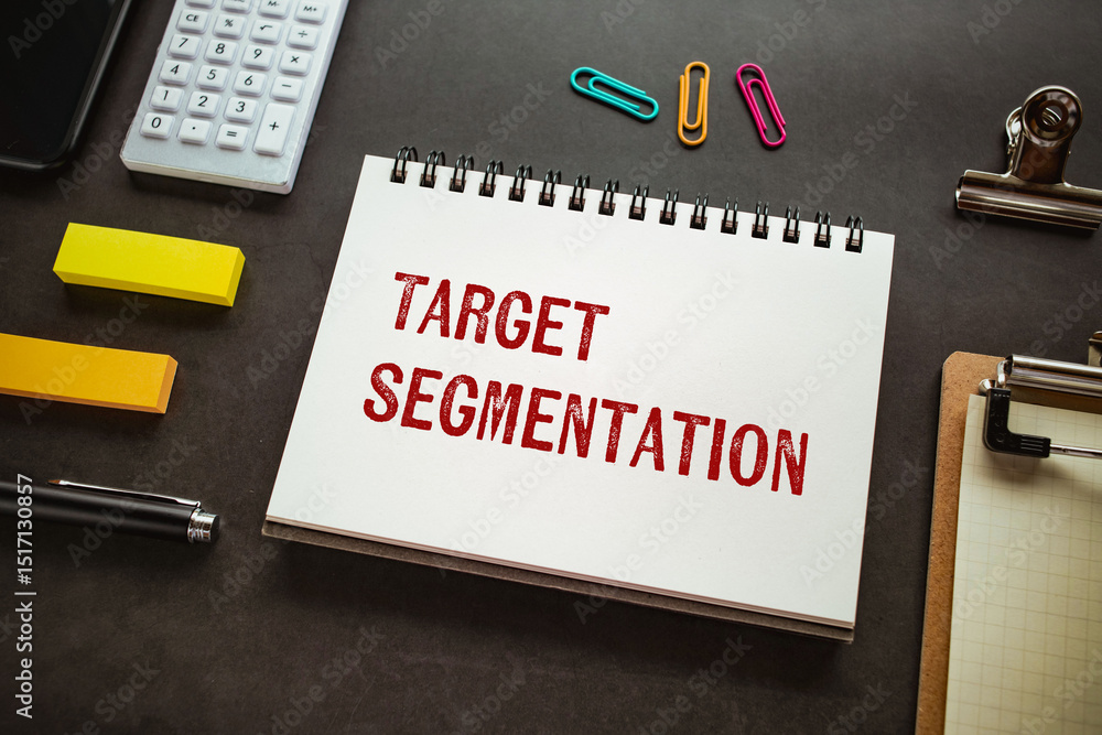 Poster there is notebook with the word target segmentation. it is as an eye-catching image.
