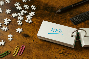 There is word card with the word RFP. It is an abbreviation for  as eye-catching image.