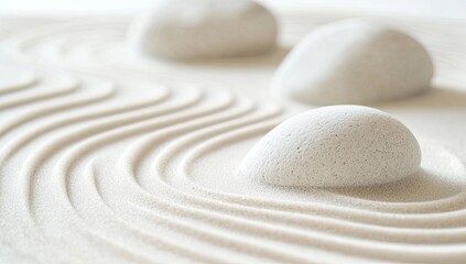 Smooth white stones on a serene sand garden