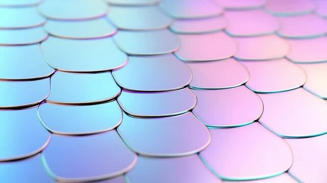 Geometric Rainbow Scales: A close-up view of an iridescent, multi-colored geometric pattern, evoking the shimmering beauty and form of scales in shades of pink, blue, and white.