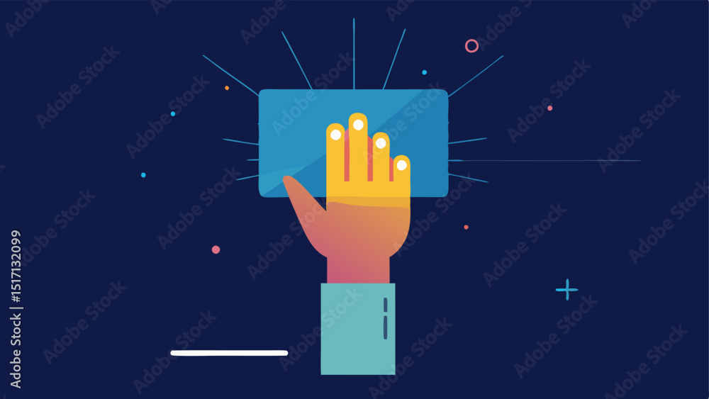 Poster gestural control an illustration of a hand making a gesture towards a virtual display activated by t
