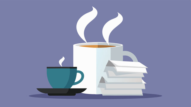 Cup of Coffee A steaming cup of coffee on a table next to messy receipts signifying the need for a caffeine boost after shopping.