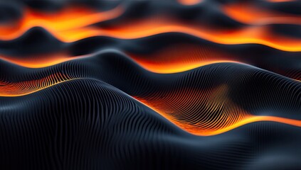 Abstract wavy patterns of dark grey lines with warm orange highlights