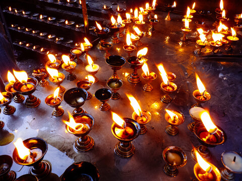 Oil lamps in Durbar Square