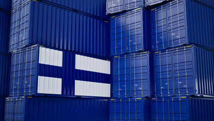 Cargo shipping container with finland flag, shipping and freight transportation of finland concept.