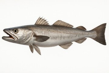 Fototapeta premium Fresh Pollack Fish on White Background, Side View