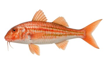 Fototapeta premium Red mullet fish swimming underwater with white background