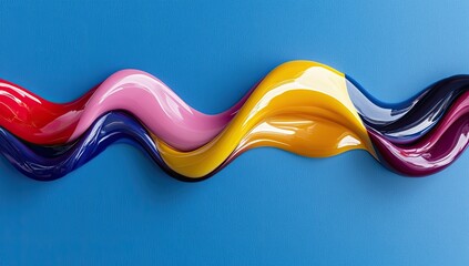 Colorful, flowing paint swaths on vibrant blue background