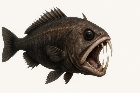 Fangtooth fish showing its teeth on white background