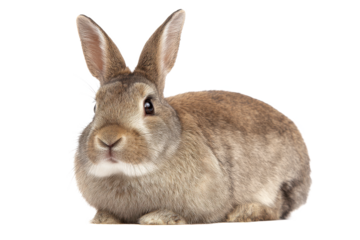 Adorable Brown Rabbit Sitting on White Background
