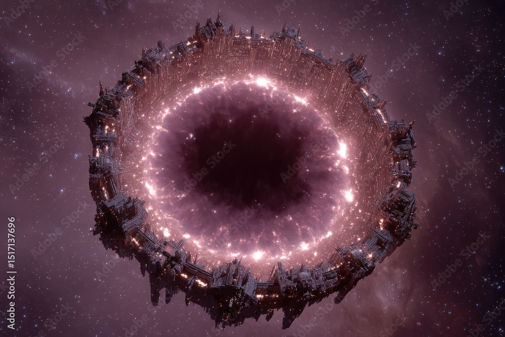 Poster extraterrestrial gateway creating a cosmic panorama of vibrant stars and swirling galaxies reflectin