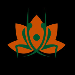 Elegant stylized lotus flower graphic design with orange and green elements on black background