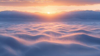 Obraz premium Sunrise over sand dunes shrouded in mist
