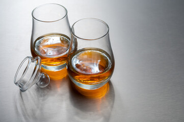 Scotch single malt and blended speyside whisky tasting on distillery in Scotland close up