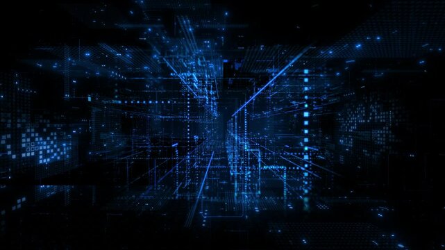 4K abstract blue background with binary code.