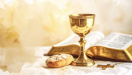 The Lord's Supper: Holy Communion Elements of Bread and Wine in a Chalice