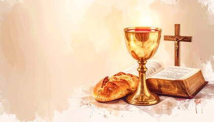 The Lord's Supper: Holy Communion Elements of Bread and Wine in a Chalice