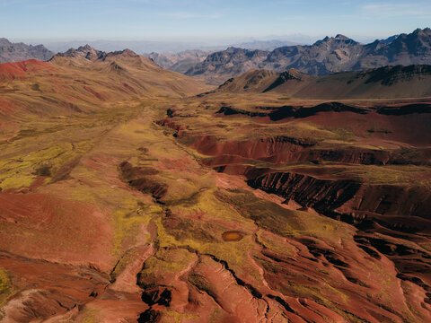 Scenic view of Rainbow mountains in Peruvian Andes
