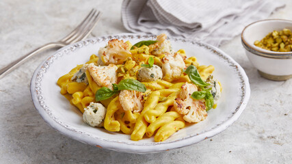 Pasta mit Frischkäse an Safransauce