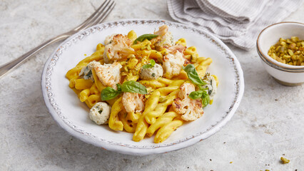Pasta mit Frischkäse an Safransauce