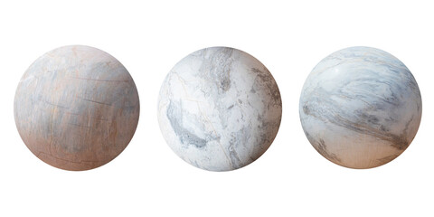 Set of marble stone balls isolated on white background.