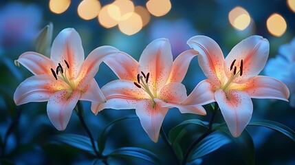 Fototapeta premium Three lilies in soft peachy light