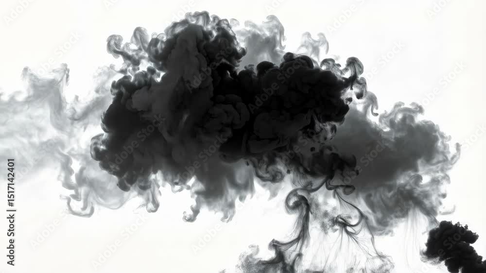 Poster abstract flowing plumes of dark gray smoke on a bright white background create a moody and elegant d