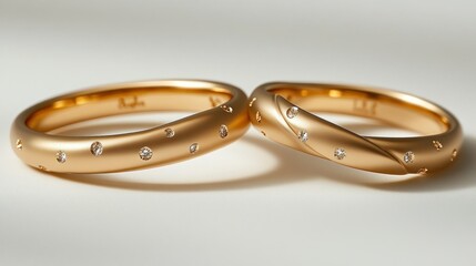 Delicate gold wedding bands with small diamonds
