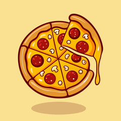 Delicious Cartoon Pizza Slice with Melting Cheese Illustration