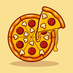 Delicious Cartoon Pizza Slice with Melting Cheese Illustration