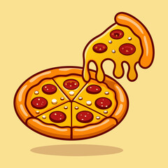 Delicious Cartoon Pizza Slice with Melting Cheese Illustration