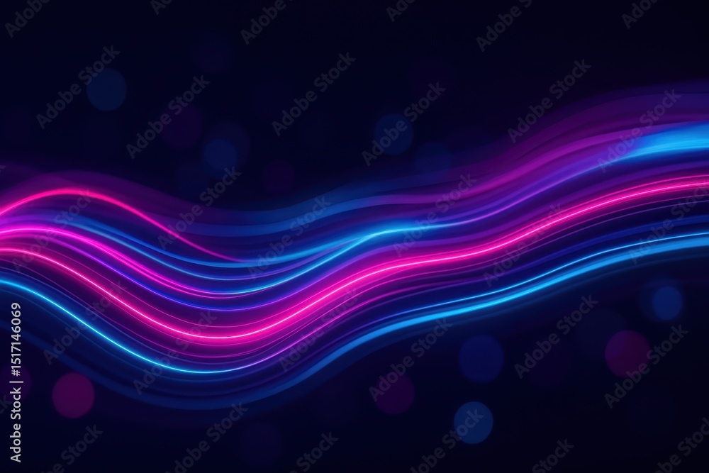 Poster dynamic abstract futuristic wallpaper with high-speed pink and blue neon wave lines and bokeh lights