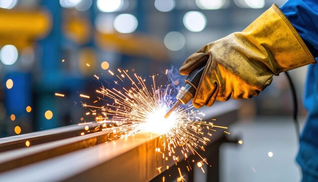 Close-up of welding sparks flying with protective equipment used for safety