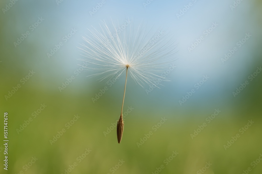 Aufkleber single delicate dandelion seed with fluffy pappus gracefully floating on a gentle breeze against a s