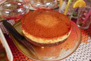 Delicious ceremal pudding served on a table 