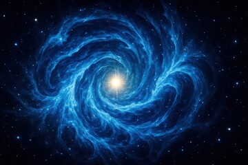 Naklejka premium Celestial Masterpiece Blue and White Nebula with a Central Sun and Countless Stars in Deep Space Abstract Fractal Artwork