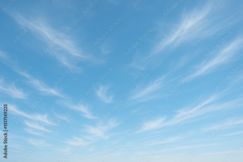 Poster expansive blue sky with soft wispy cirrus clouds creating a serene and hopeful atmospheric backgroun