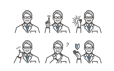 シニア男性医師のいろいろな表情 ベクターイラスト素材