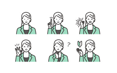 若いビジネスウーマンのいろいろな表情 ベクターイラスト素材