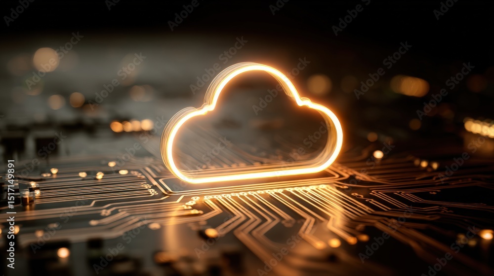 Aufkleber glowing cloud icon on a circuit board symbolizes cloud computing and digital connectivity in technol