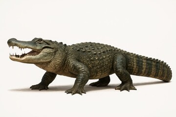 Obraz premium Realistic Full-Bodied Alligator with Textured Skin and Sharp Teeth Isolated on a Plain White Background Side View