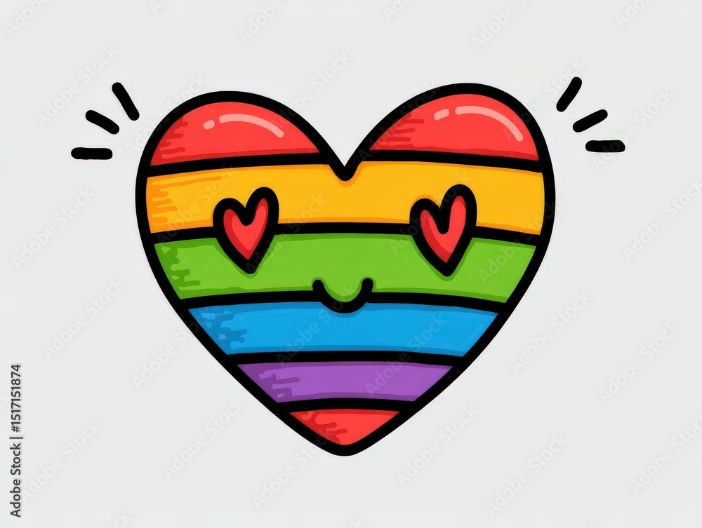Poster a colorful heart design featuring vibrant rainbow stripes and cheerful expressions crafted with play