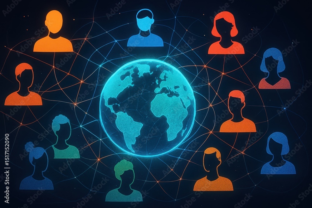 Aufkleber abstract representation of global teamwork with interconnected diverse human figures forming a netwo