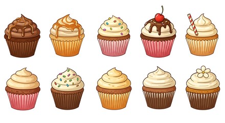 Assorted cupcake set with different toppings
