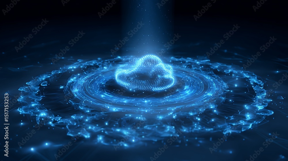 Leinwandbilder digital informational technology web futuristic hologram with cloud icon, blue golden light digits a