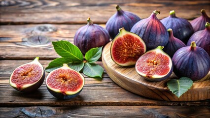 Fresh figs on a rustic wooden table , harvest, figs