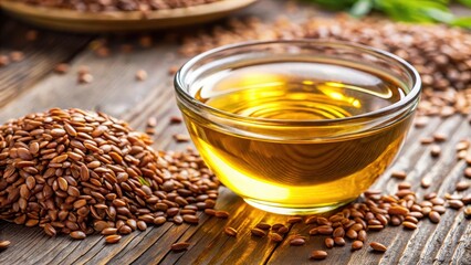 Healthy flax seed oil in a glass bowl Close-up , food in a bowl, healthy eating