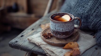 Rustic Autumnal Apple Tea Scene with Star Anise
